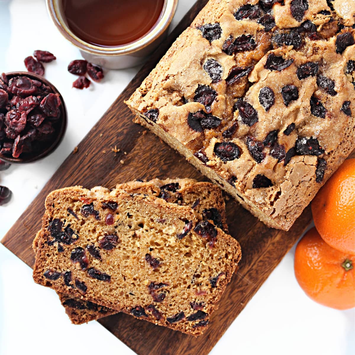 Closeup of sliced Cranberry Loaf .