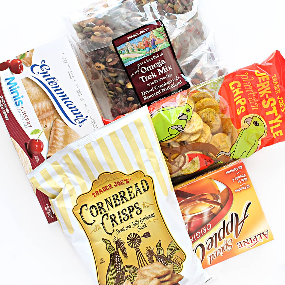 Suggested packaged snack contents: mini hand pies, trail mix, chips, apple cider mix.