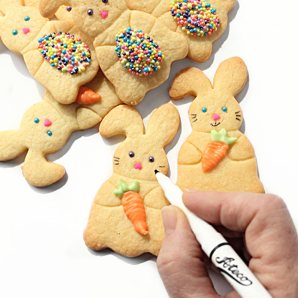 Add whiskers and mouth to each cookie using a food coloring marker.
