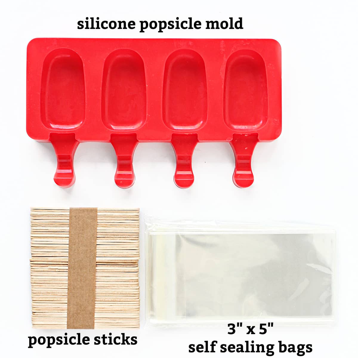 Equipment: silicone popsicle mold, popsicle sticks, 3" x 5" self sealing acetate bags.