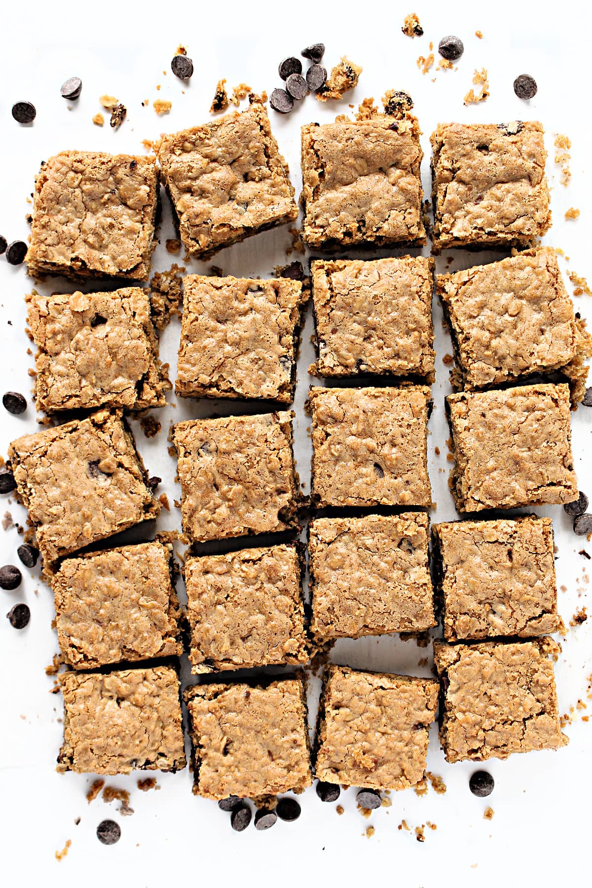 Overhead view of oat bars cut in squares.