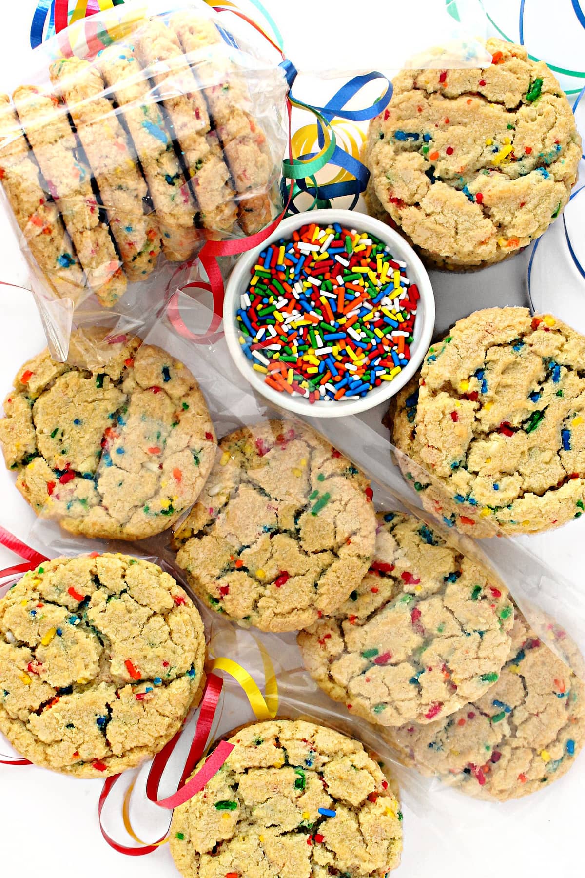 Funfetti Cookies, with rainbow sprinkles baked into the dough.