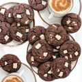 Cappuccino Cookies with crackled tops and chunks of white chocolate.