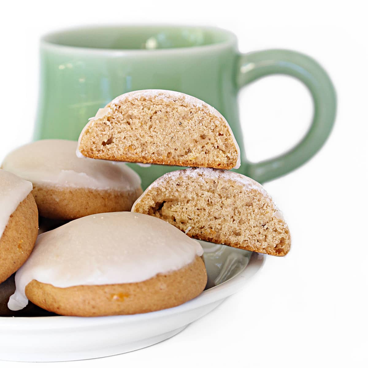 Closeup of the soft, cake-like interior of the mound shaped Honey Cookie.